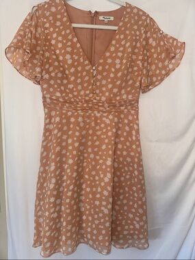 Madewell Peach Dress with White Leaf Print